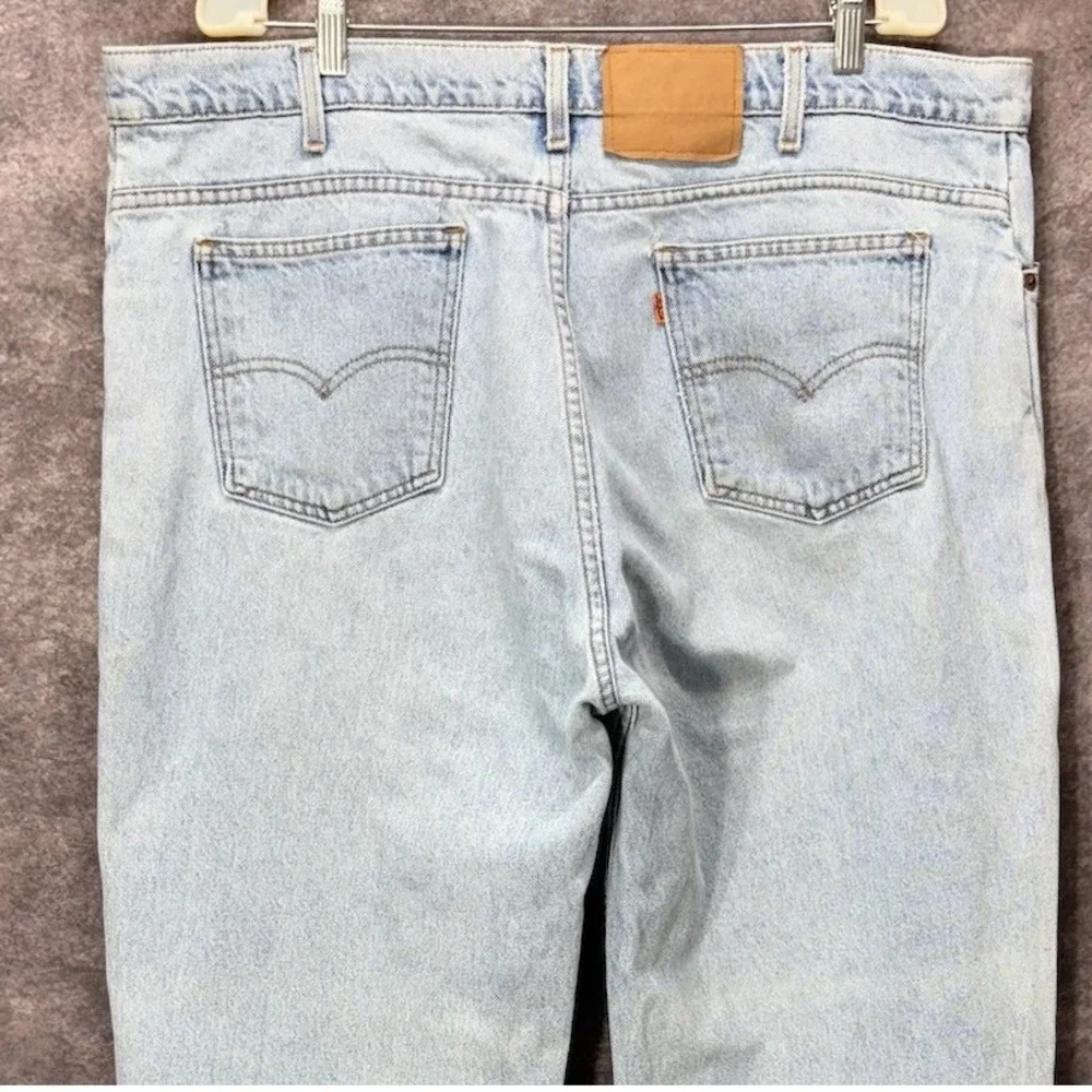 VTG 90s Levis 550 Relaxed Fit Tapered Leg Jeans Mens 42x32 Light Wash Orange Tab